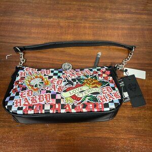 Ed Hardy Small Crossbody Purse w/ Detachable Shoulder Strap Multicolor Checkered